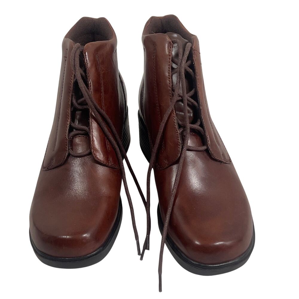 Earth Shoes Brown Leather Ankle Boots Gelron 2000 Comfort 2" Chunky Heel Size 8